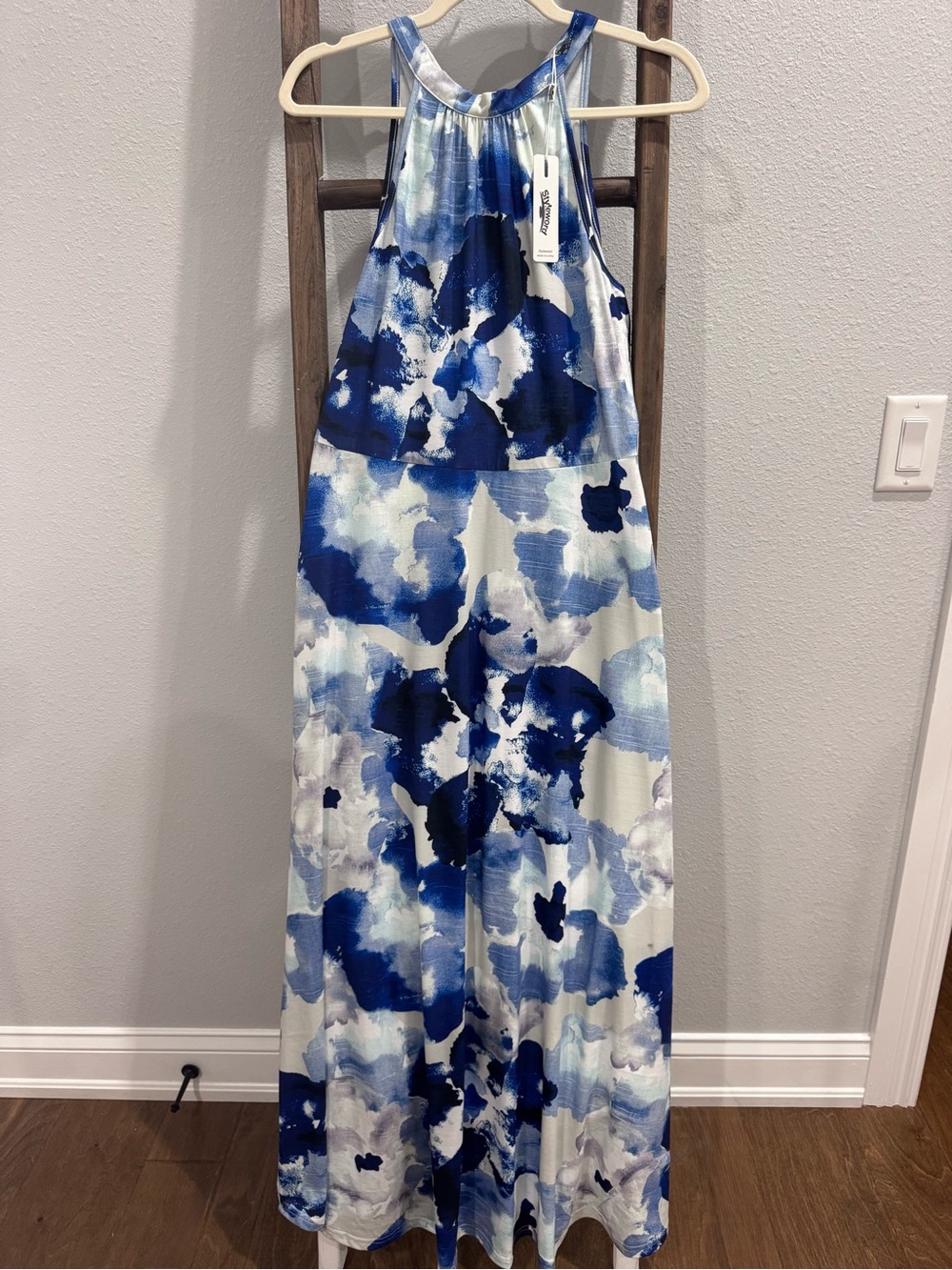 Styleword Blue & White Halter Dress - Medium